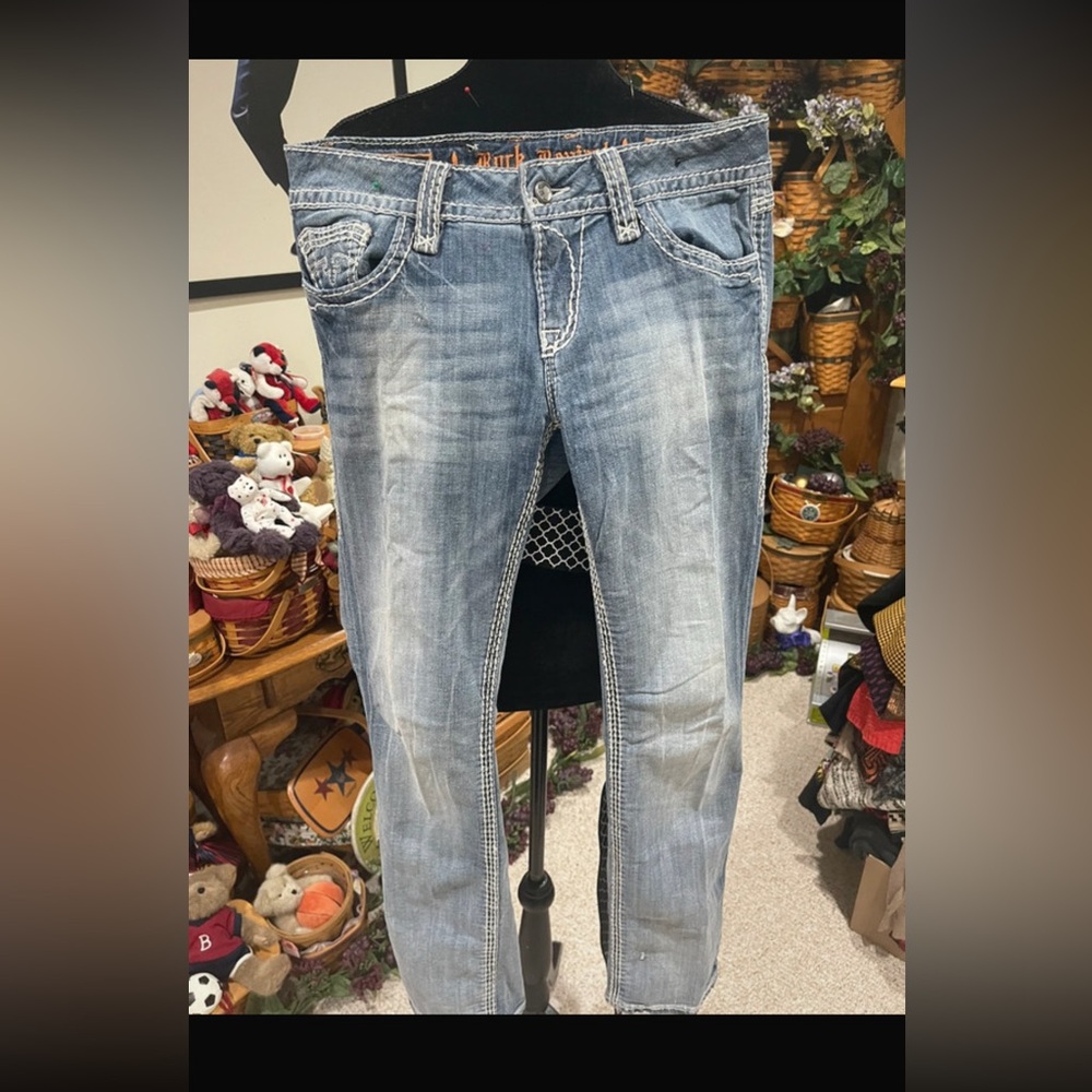 Rock Revival Blue Jeans with White Stitching
